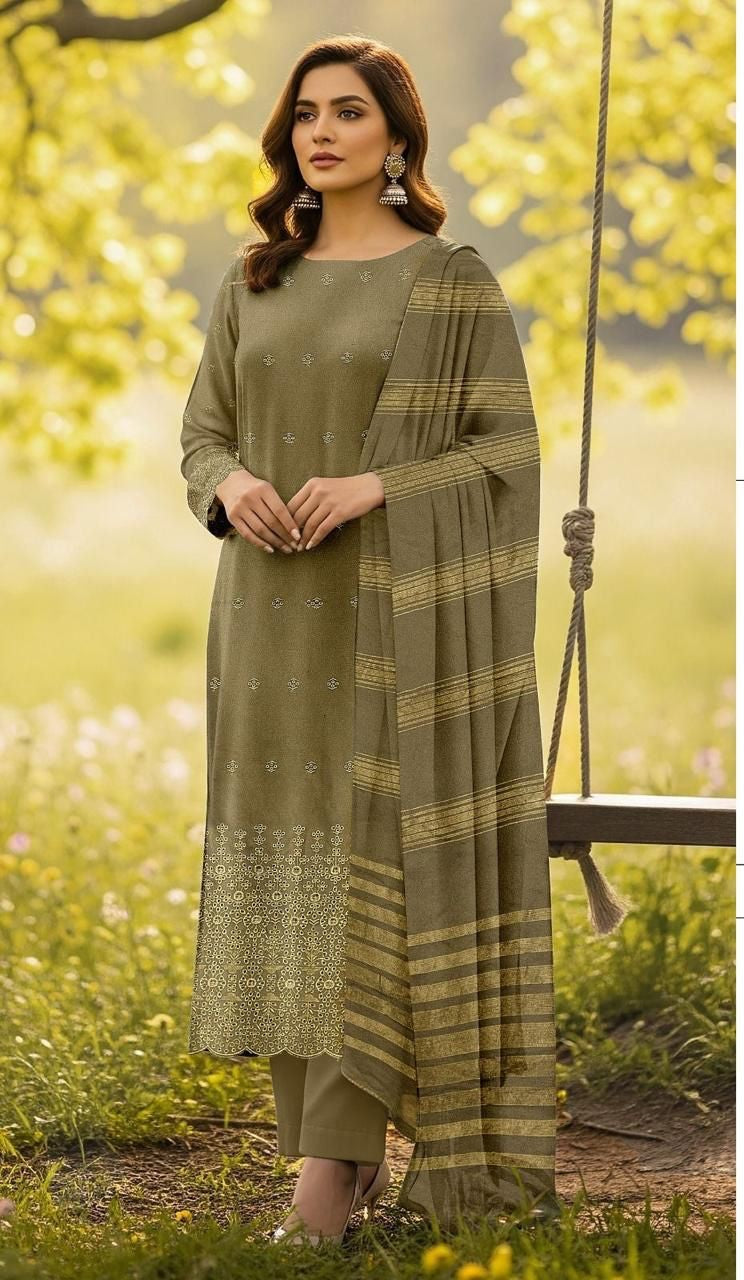 3 Piece Unstitched Dhanak - Design 2